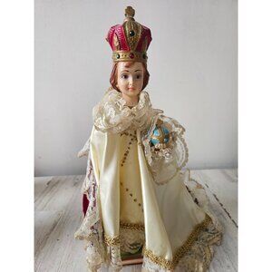 Vintage chalkware 17" infant of Prague statuary Italian Italy religious statue f